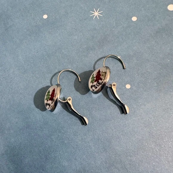 ❄️SALE! NEW Holiday Leverback Merry Christmas Earrings Metal & Glass - Picture 7 of 12